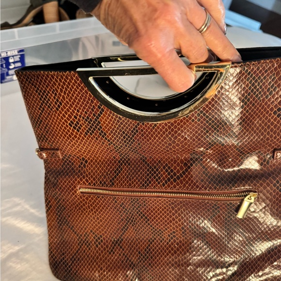 White House Black Market Brown Clutch with Gold Detail - Picture 4 of 4